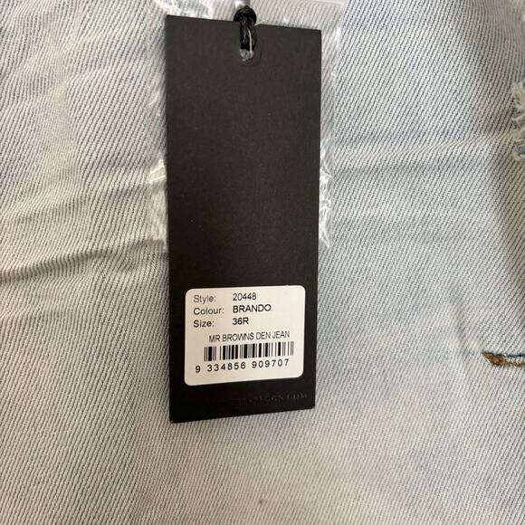 One Teaspoon Mr Browns Mens Light Blue Denim Jeans 36RL Low Slung Tapered Leg - Picture 4 of 14